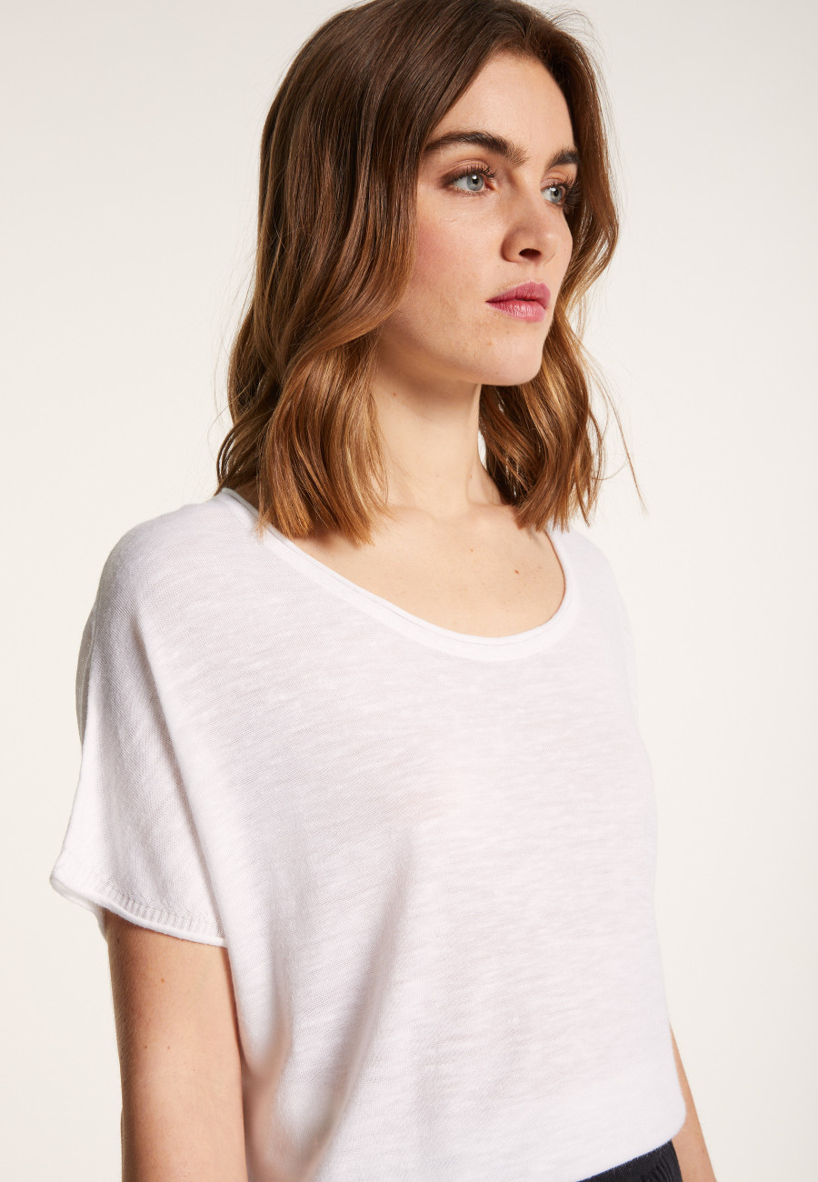 Rundhals-T-Shirt aus geflammtem Leinen – Loli
