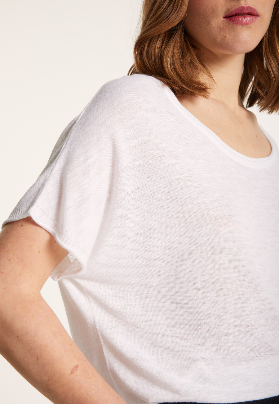 Rundhals-T-Shirt aus geflammtem Leinen – Loli