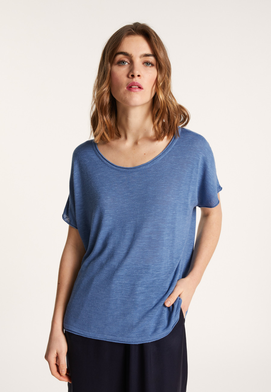 Rundhals-T-Shirt aus geflammtem Leinen – Loli