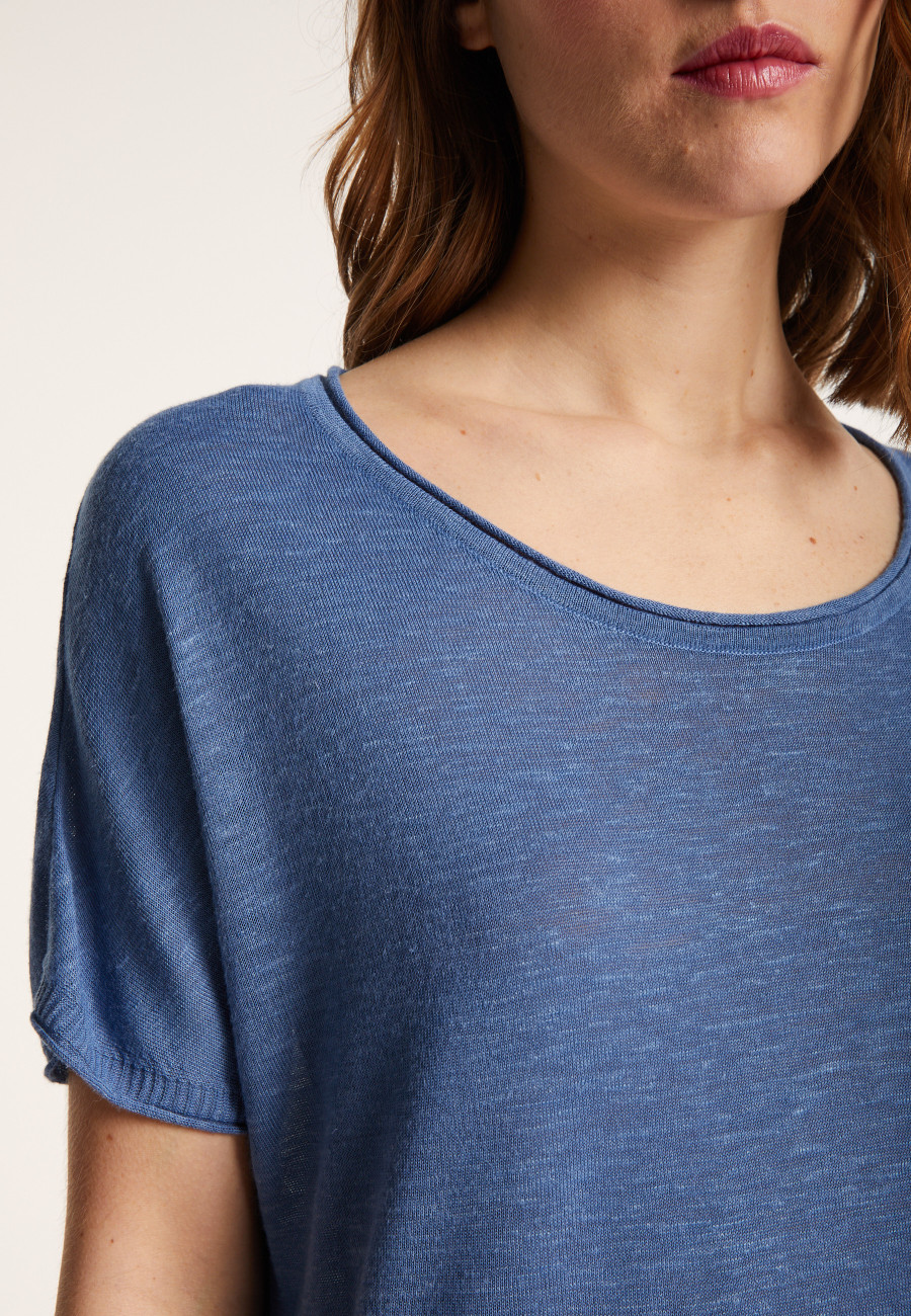 Rundhals-T-Shirt aus geflammtem Leinen – Loli