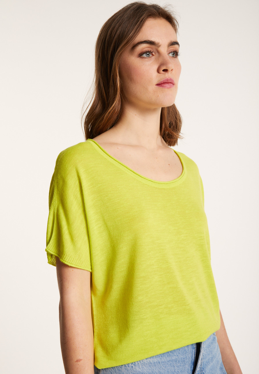 Rundhals-T-Shirt aus geflammtem Leinen – Loli