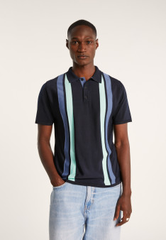 Poloshirt mit 4 vertikalen Streifen aus Fil Lumière – Ilann