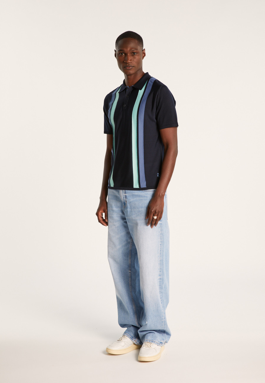 Poloshirt mit 4 vertikalen Streifen aus Fil Lumière – Ilann