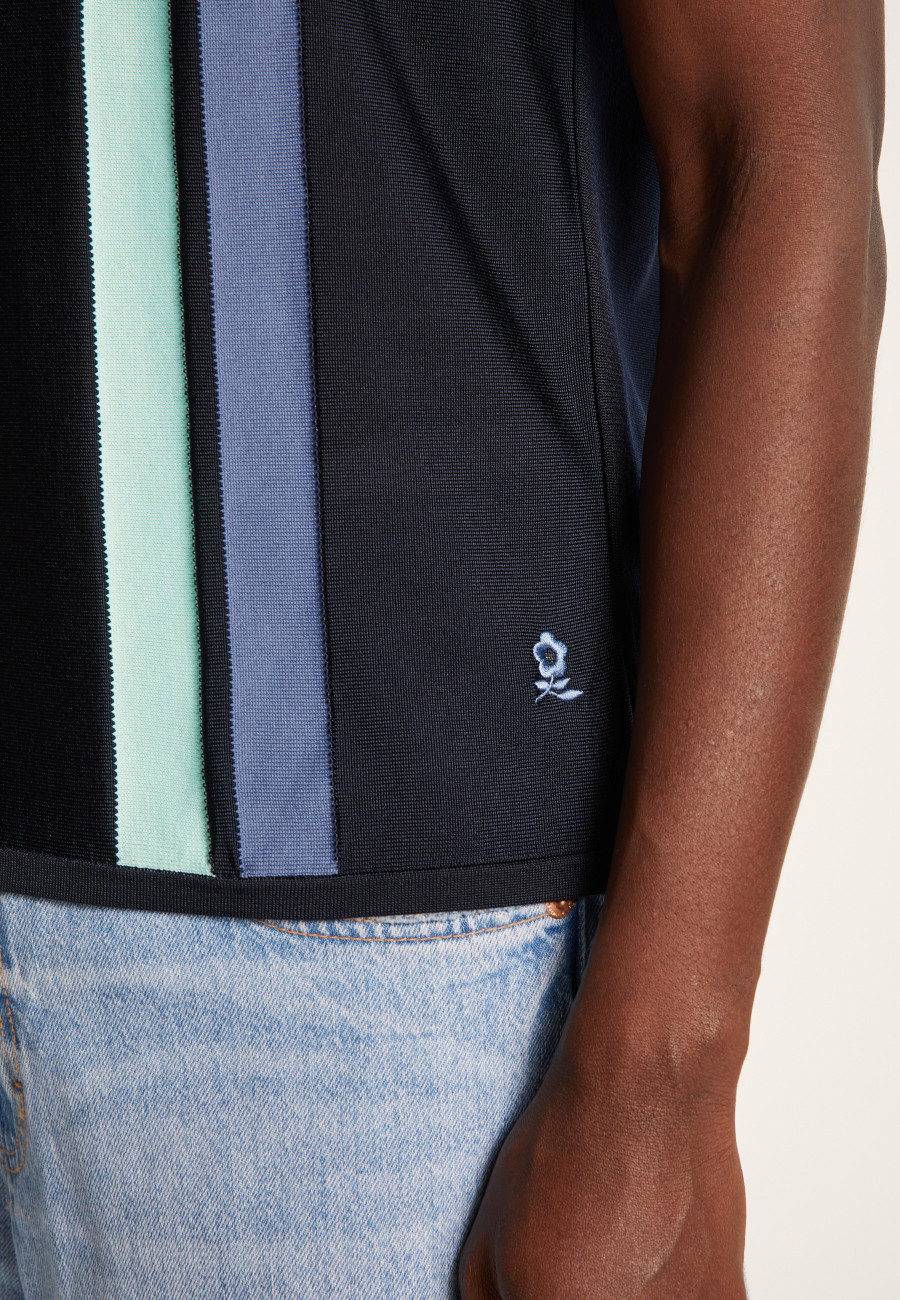 Poloshirt mit 4 vertikalen Streifen aus Fil Lumière – Ilann