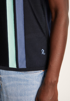 Poloshirt mit 4 vertikalen Streifen aus Fil Lumière – Ilann