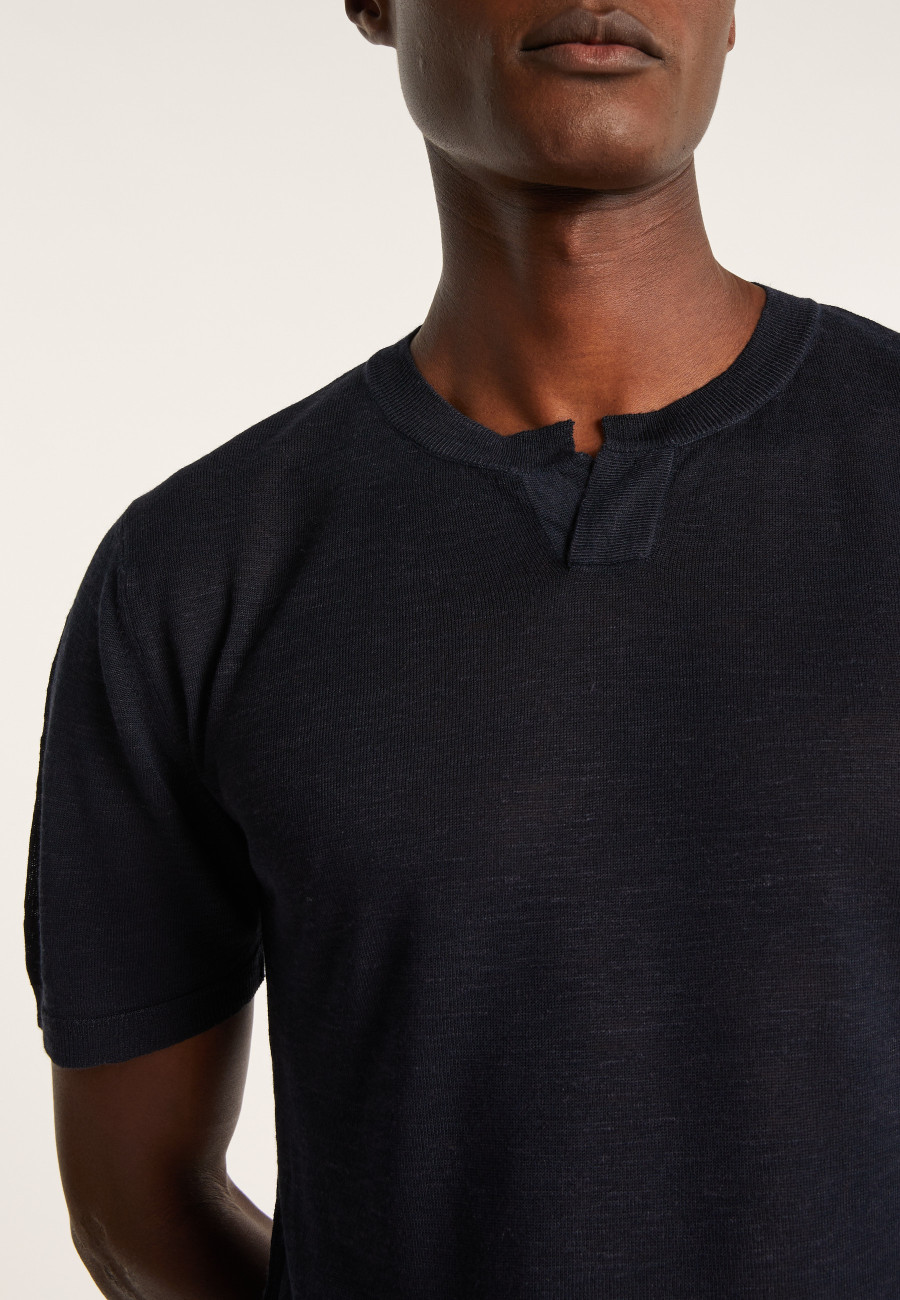 T-Shirt mit tunesischem Kragen aus geflammtem Leinen – Barakae