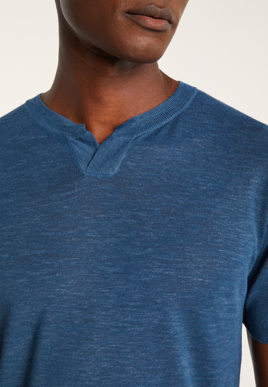 T-Shirt mit tunesischem Kragen aus geflammtem Leinen – Barakae
