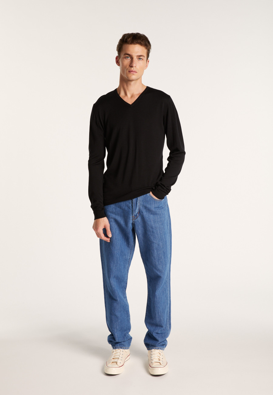 Pull col V en laine et soie - Basil