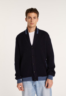 Cardigan bicolore boutonné en laine - Loveo