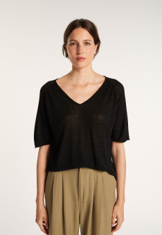 T-shirt manches coudes en lin flammé - Bonbon