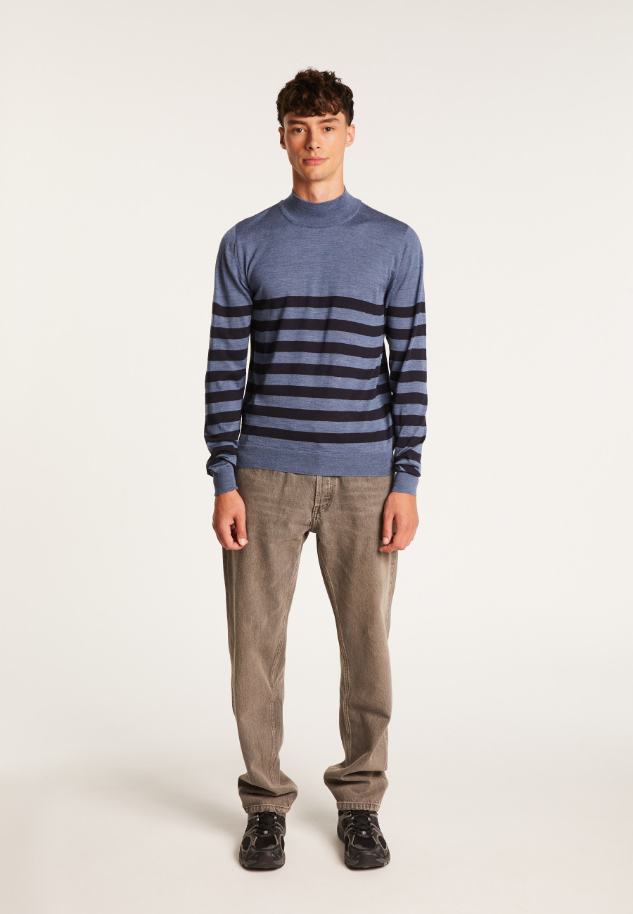 Pull rayé col montant en laine - Lazaar