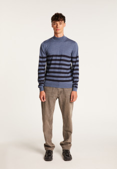 Pull rayé col montant en laine - Lazar
