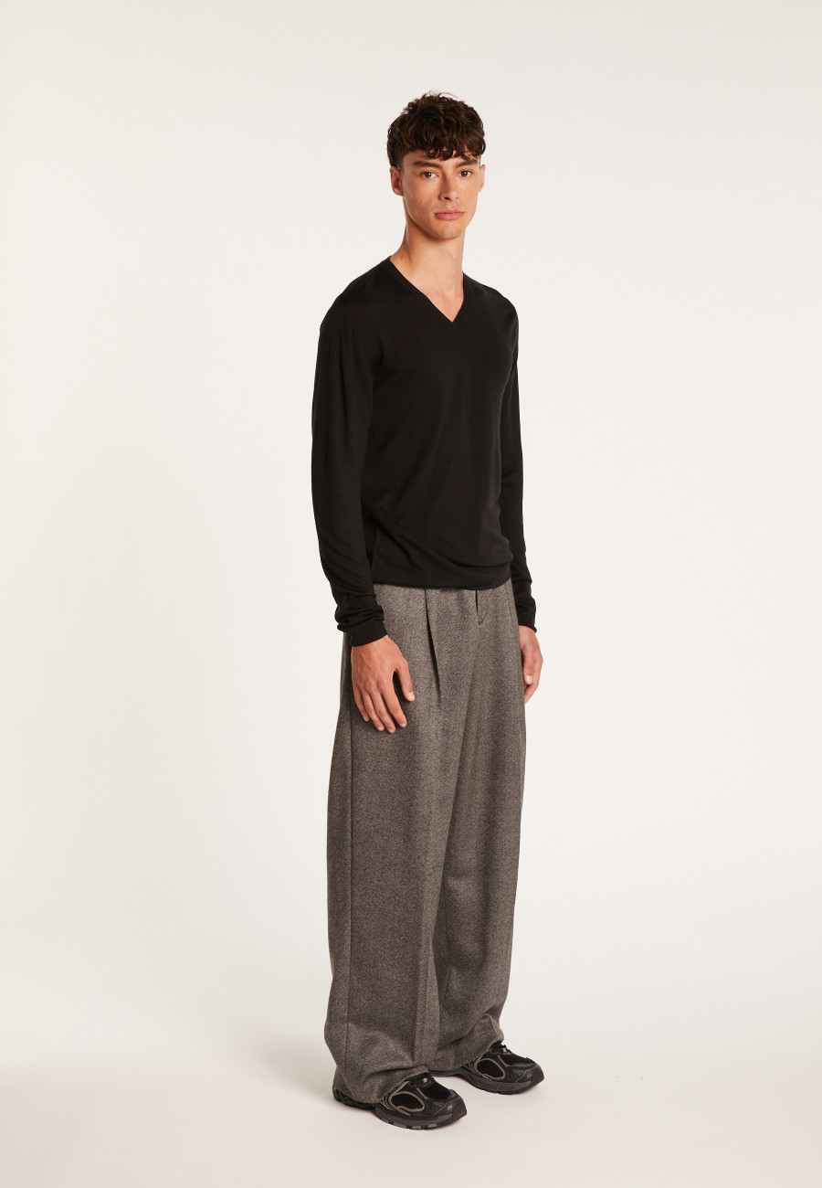 Pullover mit V-Ausschnitt und Logo aus Merinowolle - Elmo