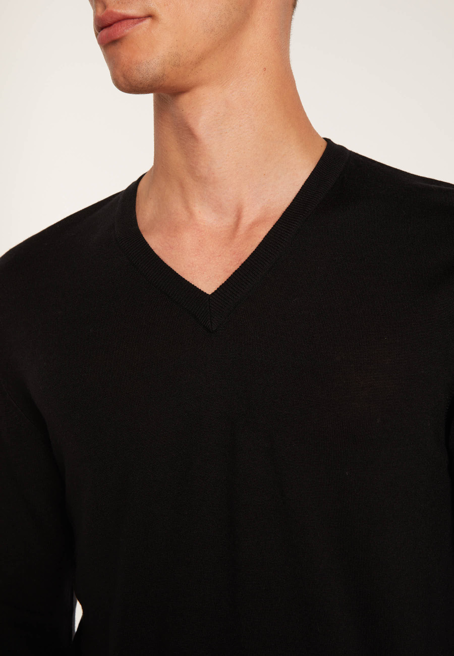 Pullover mit V-Ausschnitt und Logo aus Merinowolle - Elmo