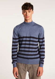 Pull rayé col montant en laine - Lazar