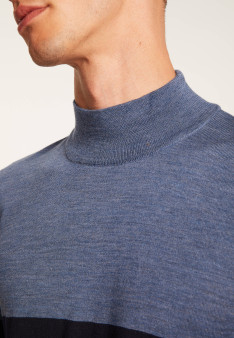 Pull rayé col montant en laine - Lazar
