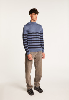 Pull rayé col montant en laine - Lazar