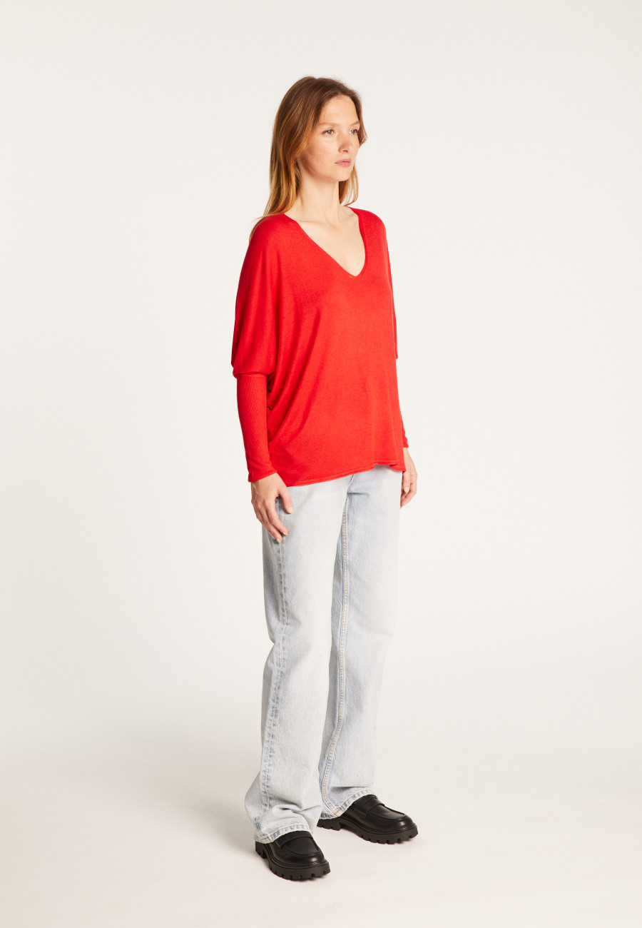 Oversized T-shirt met V-hals van kasjmier bamboevezel - Rica