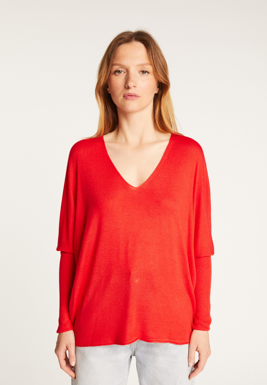 Oversized T-shirt met V-hals van kasjmier bamboevezel - Rica