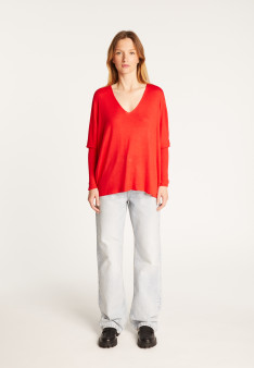 Oversized T-shirt met V-hals van kasjmier bamboevezel - Rica