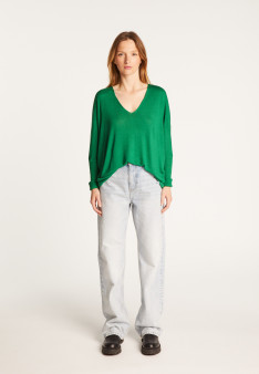 Oversized T-shirt met V-hals van kasjmier bamboevezel - Rica