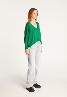 Oversized T-shirt met V-hals van kasjmier bamboevezel - Rica