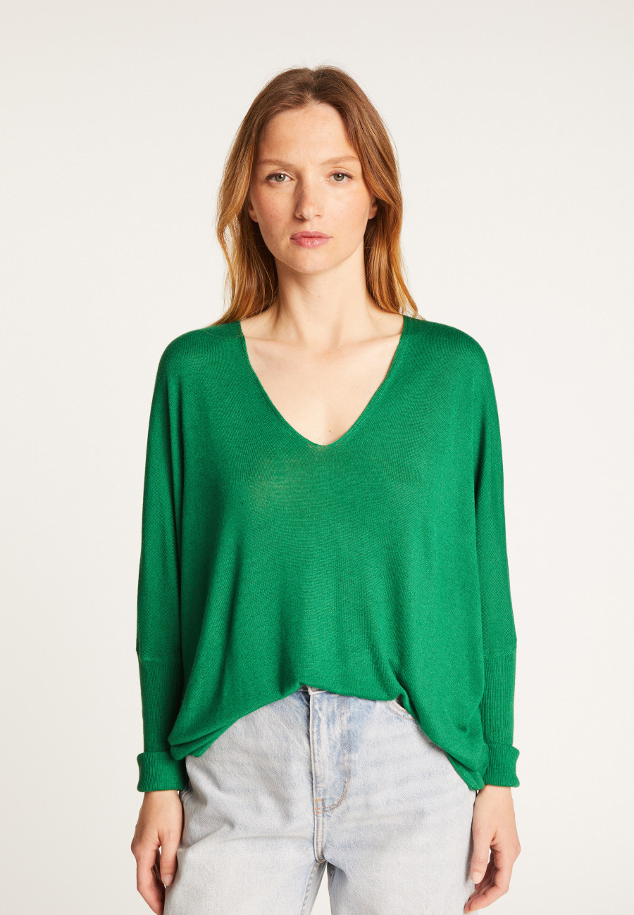 Oversized T-shirt met V-hals van kasjmier bamboevezel - Rica