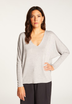 Oversized T-shirt met V-hals van kasjmier bamboevezel - Rica