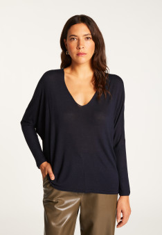 Oversized T-shirt met V-hals van kasjmier bamboevezel - Rica