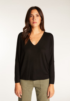 Oversized T-shirt met V-hals van kasjmier bamboevezel - Rica