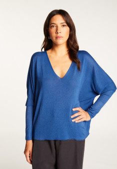 Oversized T-shirt met V-hals van kasjmier bamboevezel - Rica