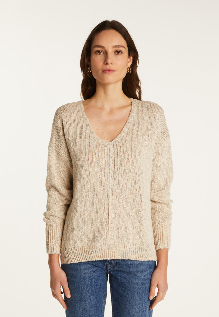 Pullover mit V-Ausschnitt aus Baumwolle und Leinen  Nathalie