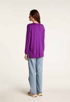 Weit geschnittener Pullover mit V-Ausschnitt und Taschen aus Merinowolle - Albertine
