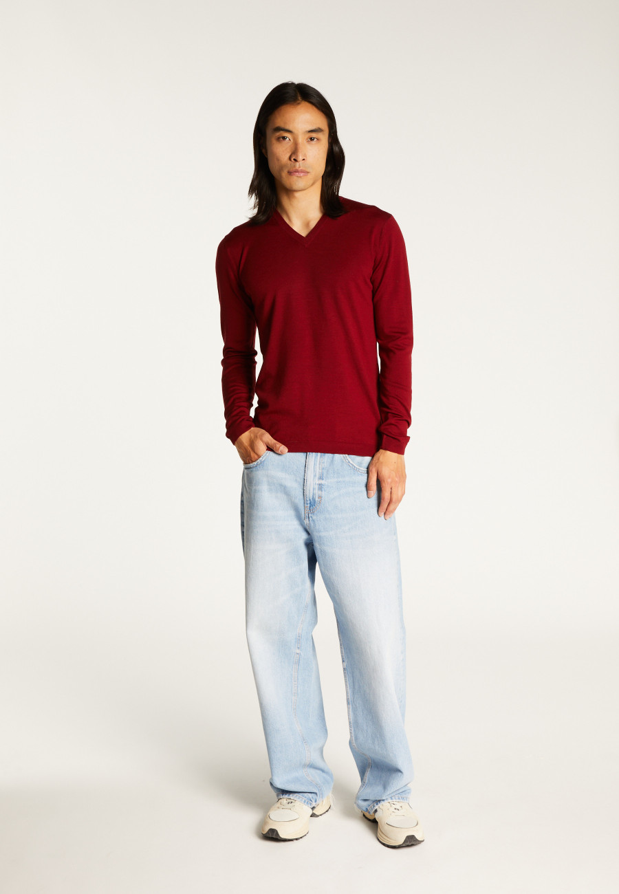 Pullover mit V-Ausschnitt und Logo aus Merinowolle - Elmo