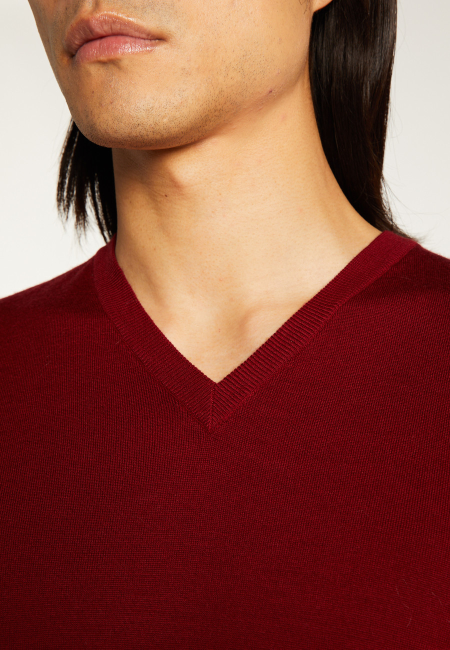 Pullover mit V-Ausschnitt und Logo aus Merinowolle - Elmo