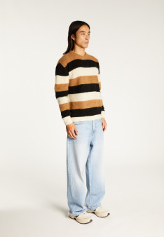 Rundhals-Pullover aus Mohair mit dreifarbigen Streifen - Fox