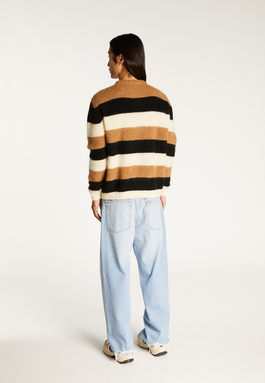Rundhals-Pullover aus Mohair mit dreifarbigen Streifen - Fox