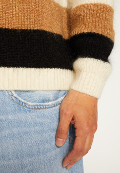 Rundhals-Pullover aus Mohair mit dreifarbigen Streifen - Fox