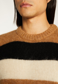 Rundhals-Pullover aus Mohair mit dreifarbigen Streifen - Fox