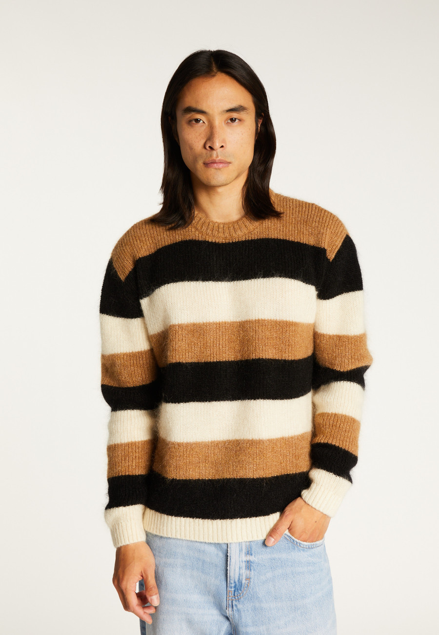 Rundhals-Pullover aus Mohair mit dreifarbigen Streifen - Fox