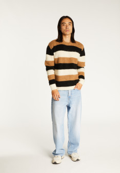 Rundhals-Pullover aus Mohair mit dreifarbigen Streifen - Fox