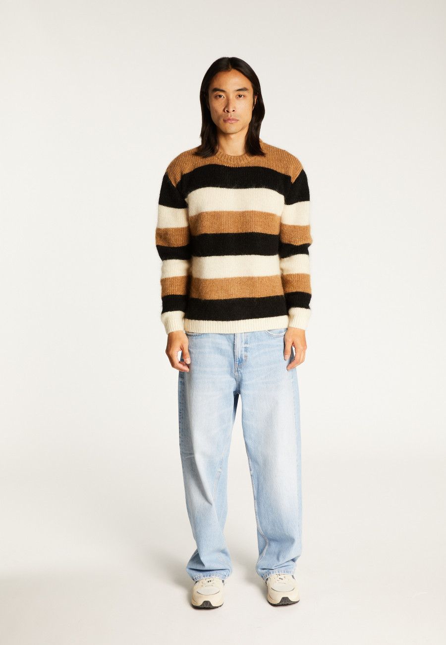 Rundhals-Pullover aus Mohair mit dreifarbigen Streifen - Fox