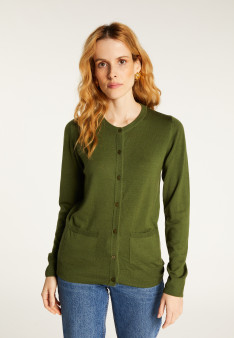 Geknöpfter Rundhals-Cardigan mit Taschen aus Merinowolle - Amalia
