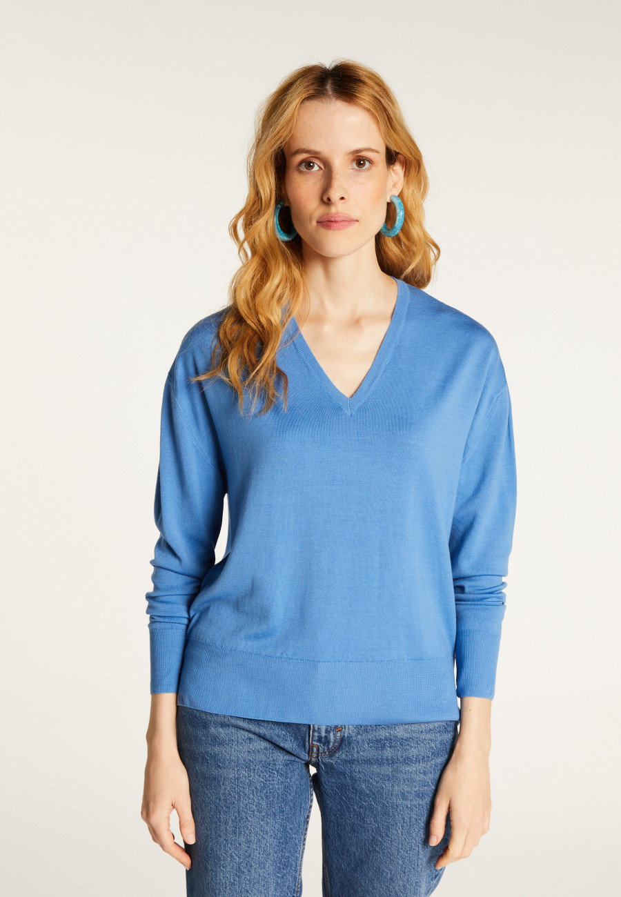 Pullover mit V-Ausschnitt und Schlitzen aus Merinowolle - Aurora Pullover mit V-Ausschnitt und Schlitzen aus Merinowolle - Aurora