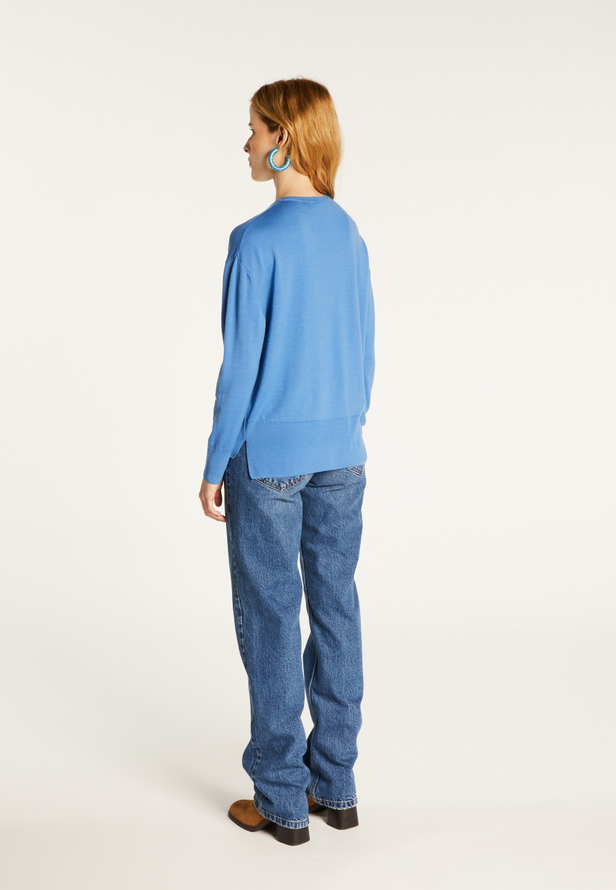 Pullover mit V-Ausschnitt und Schlitzen aus Merinowolle - Aurora Pullover mit V-Ausschnitt und Schlitzen aus Merinowolle - Aurora