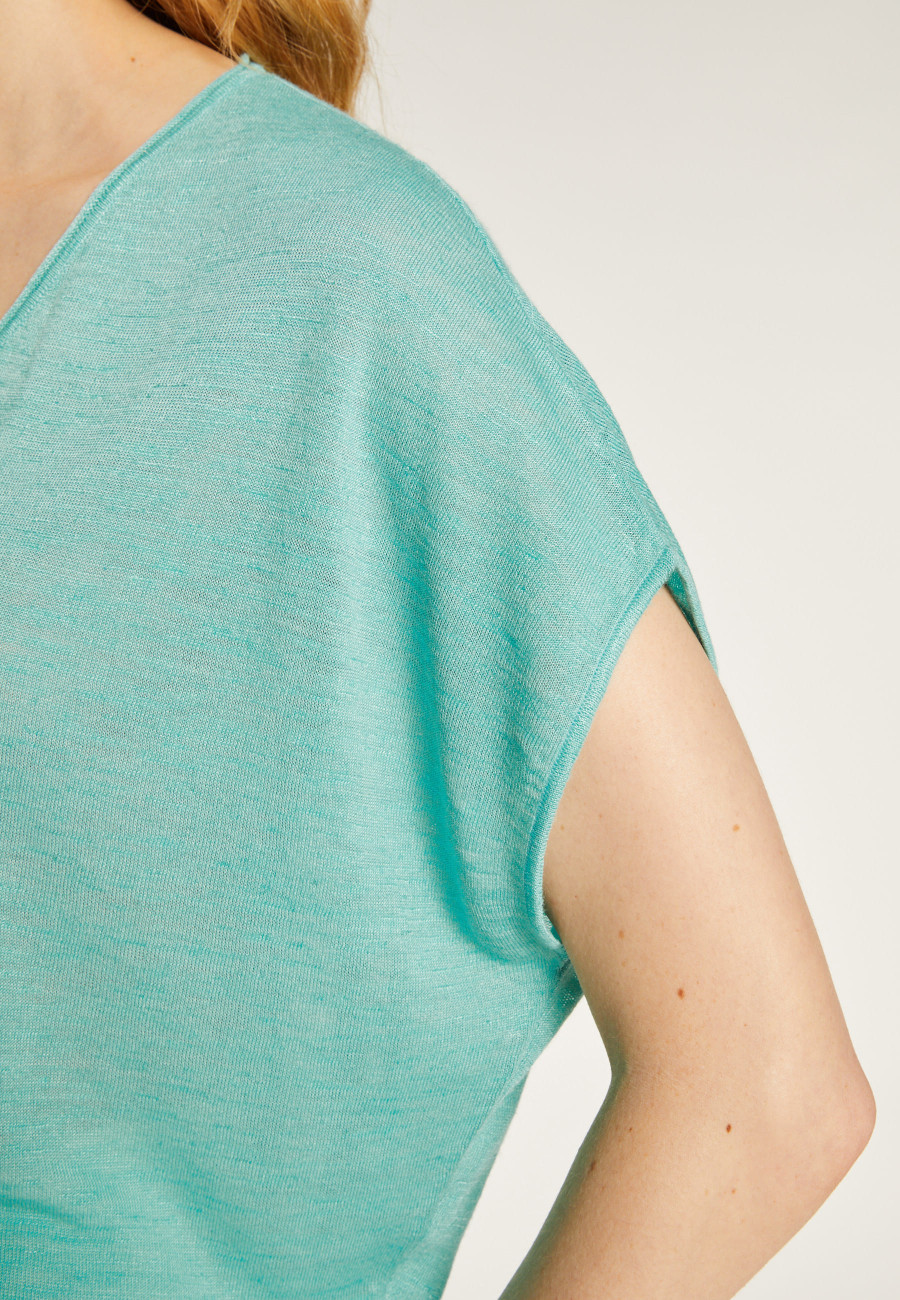 T-Shirt mit V-Ausschnitt aus geflammtem Leinen  Larra