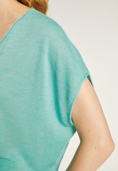 T-Shirt aus geflammtem Leinen mit V-Ausschnitt – Larra