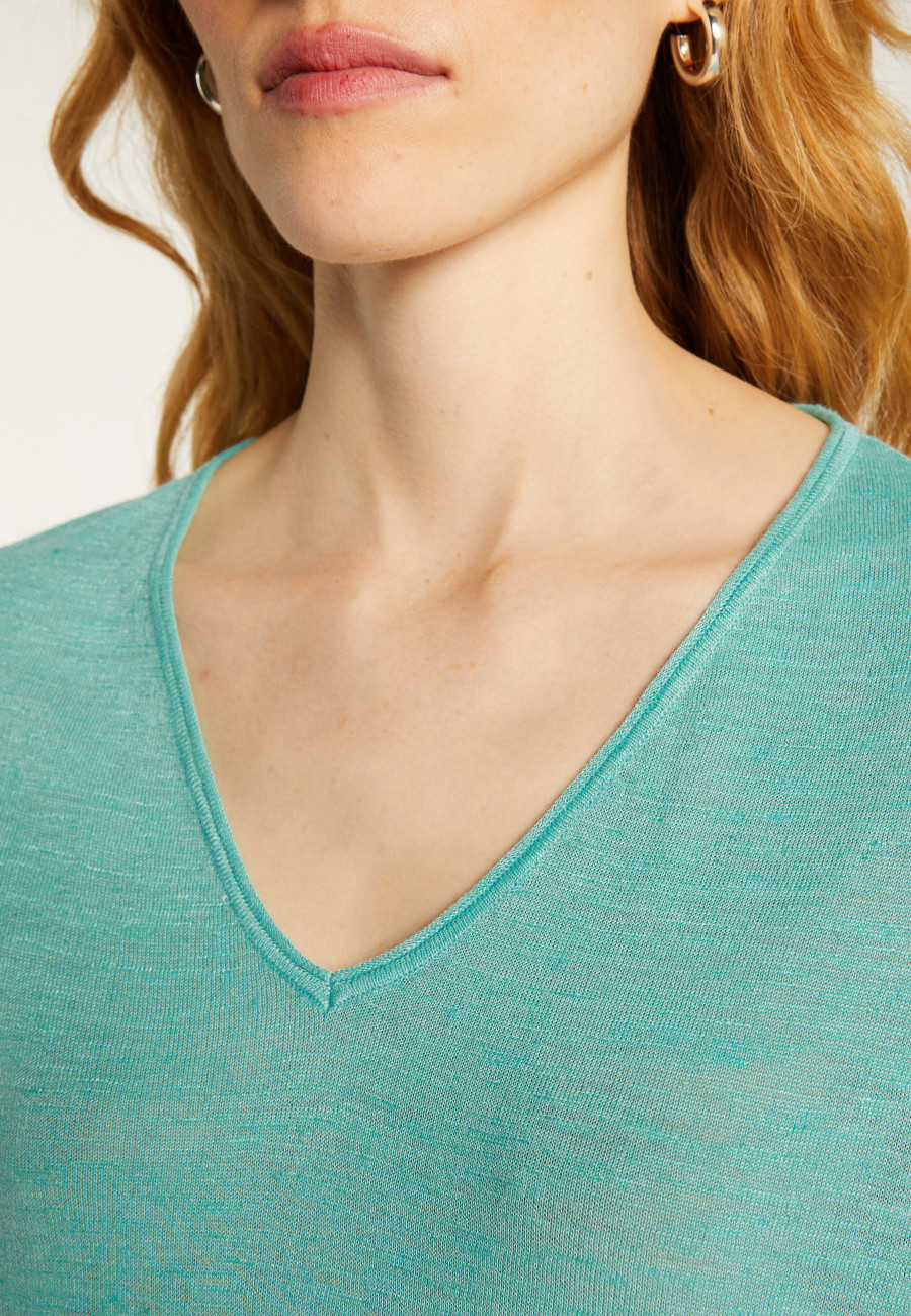 T-Shirt mit V-Ausschnitt aus geflammtem Leinen  Larra